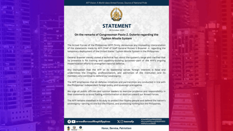 Patutsada ni Cong. Paolo Duterte sinagot ng AFP