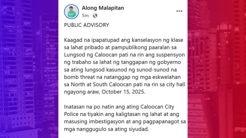 Klase sa Caloocan sinuspinde dahil sa sunud-sunod na bomb threat