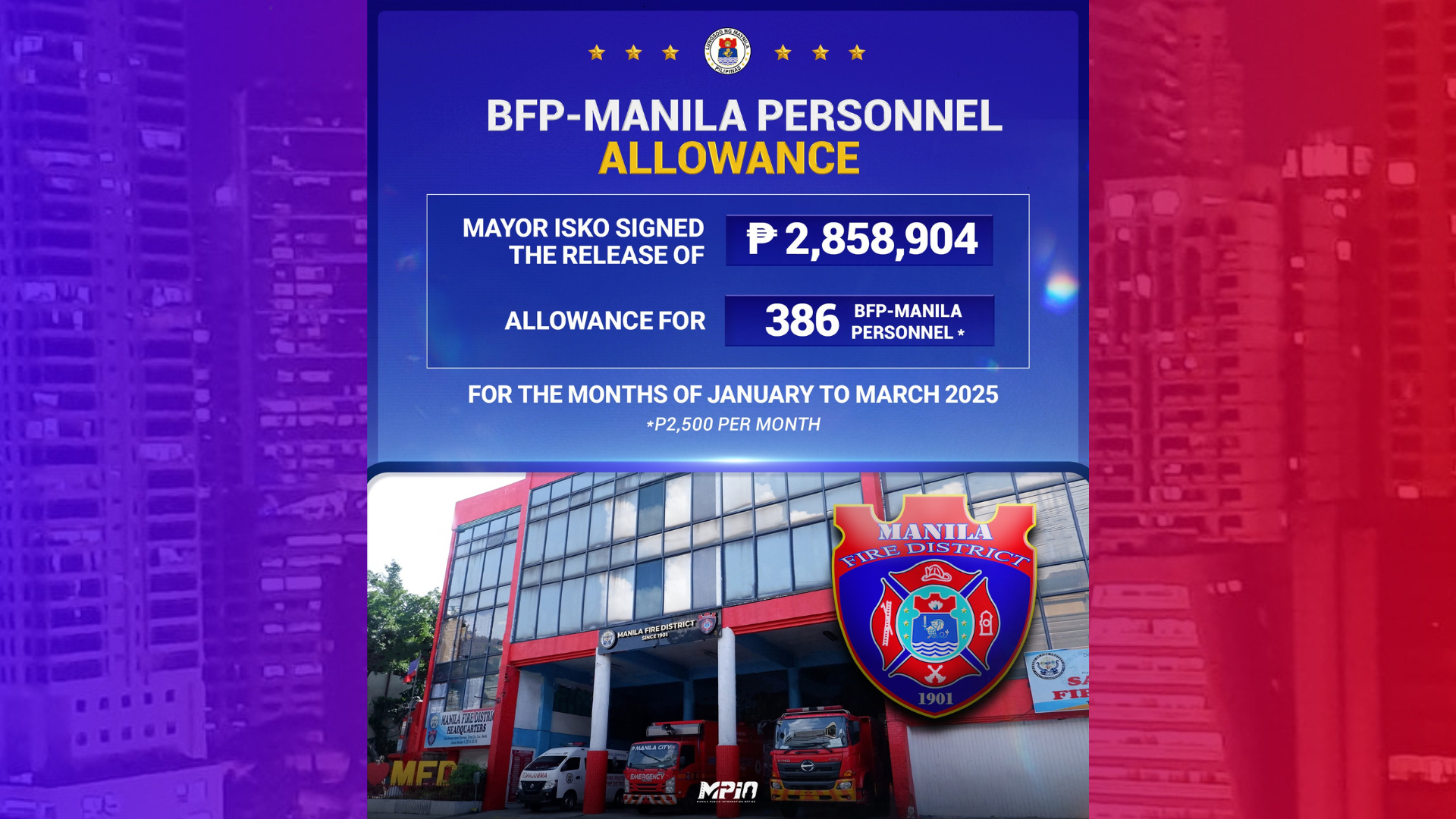 Mahigit P2.8B na pondo para sa allowance ng mga bumbero sa Maynila, aprubado na