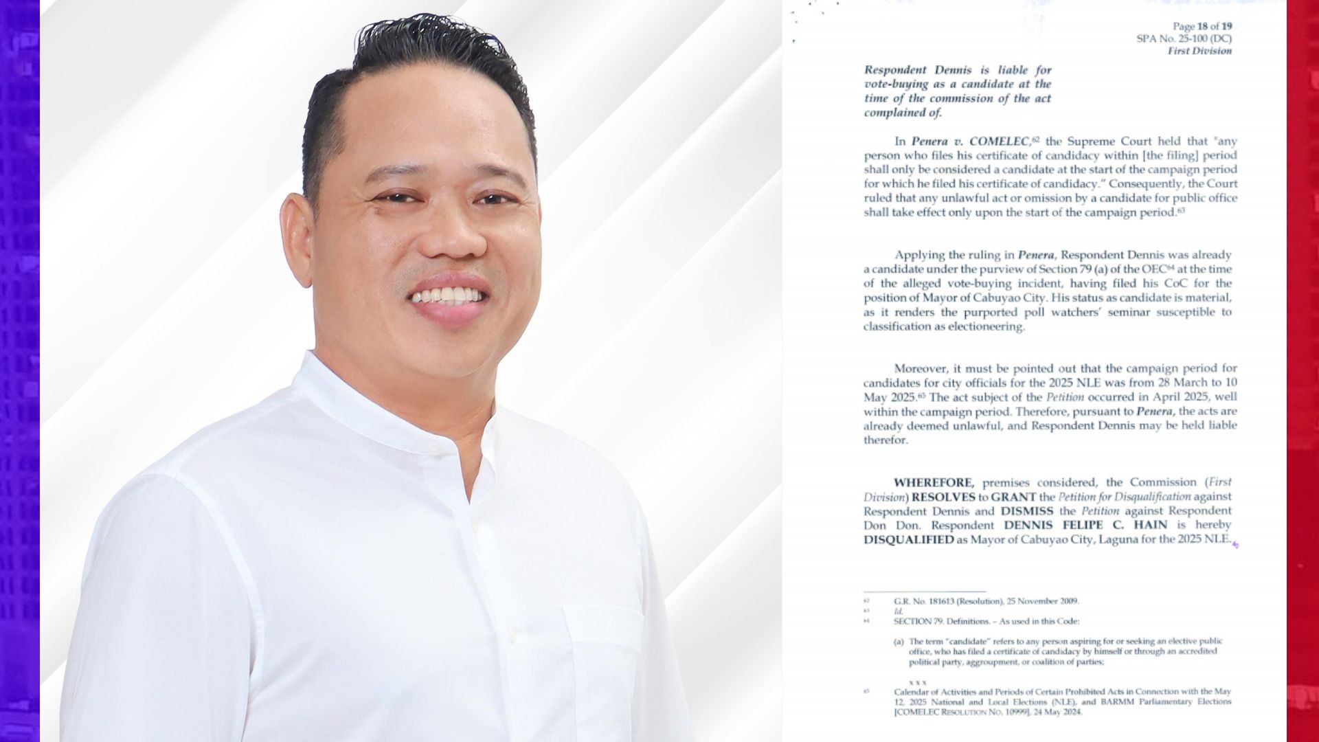Mayor ng Cabuyao pinatawan ng disqualification ng Comelec