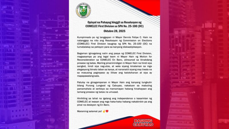 Mayor ng Cabuyao iaapela ang pag-disqualify sa kaniya ng Comelec