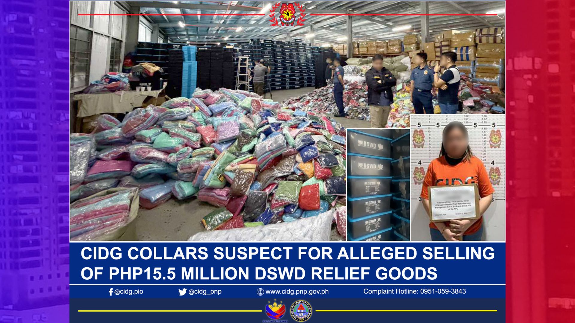 Suspek timbog sa pagbebenta ng P15.5M na halaga ng pekeng DSWD relief goods