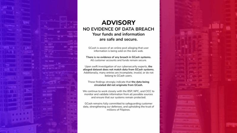 Ulat ng data breach itinanggi ng GCash