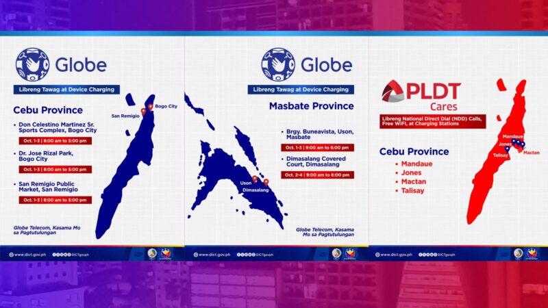 Globe, Smart may libreng serbisyo sa mga nasalanta ng bagyo at lindol ayon sa DICT