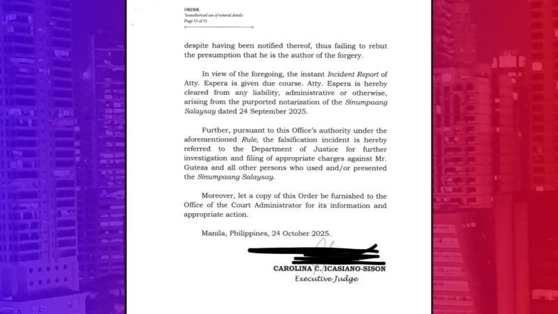 Notaryo sa affidavit ni Orly Guteza peke ayon sa Manila RTC