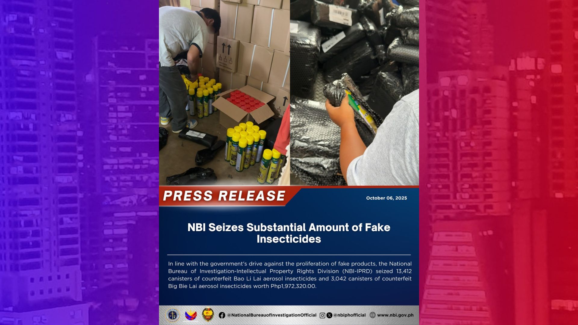 P1.9M na halaga ng pekeng insecticides nakumpiska ng NBI sa Valenzuela City at Maynila