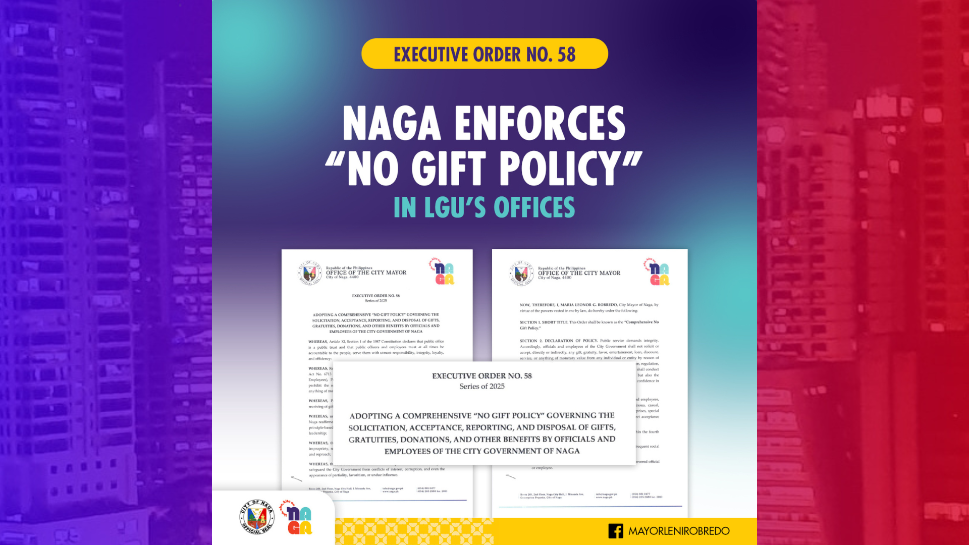 Naga City Mayor Robredo iniutos ang paglalagay ng “No Gifts Policy” sa mga opisina sa City Hall