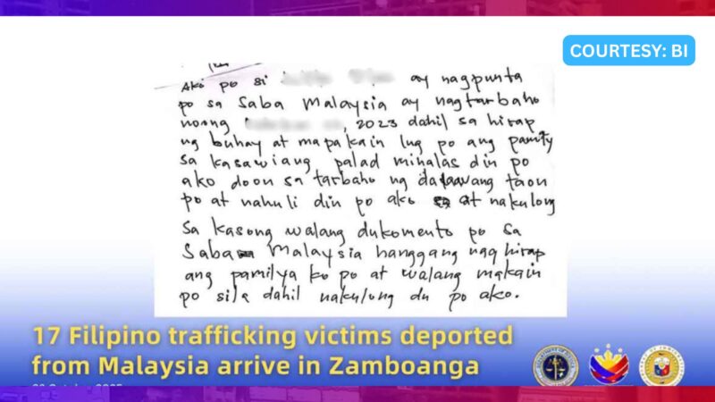 17 biktima ng trafficking sa Malaysia, naipa-deport na sa Zamboanga