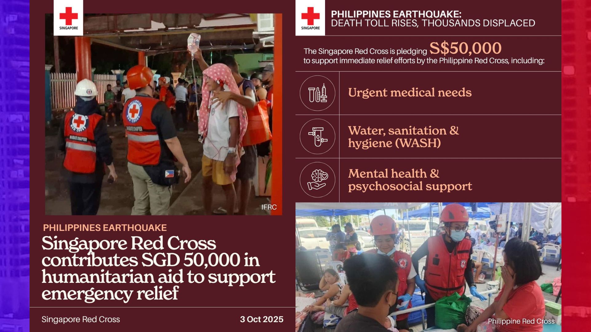 P2.2M na halaga ng suporta ipagkakaloob ng Singapore Red Cross sa mga nasalanta ng lindol