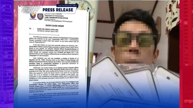 Vlogger na namamahagi ng license plates ipinatatawag ng LTO