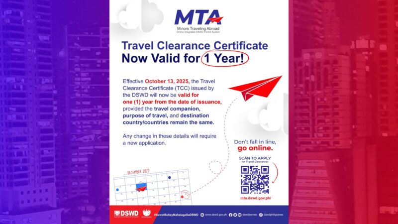 Validity ng travel clearance para sa menor de edad pinalawig ng isang taon