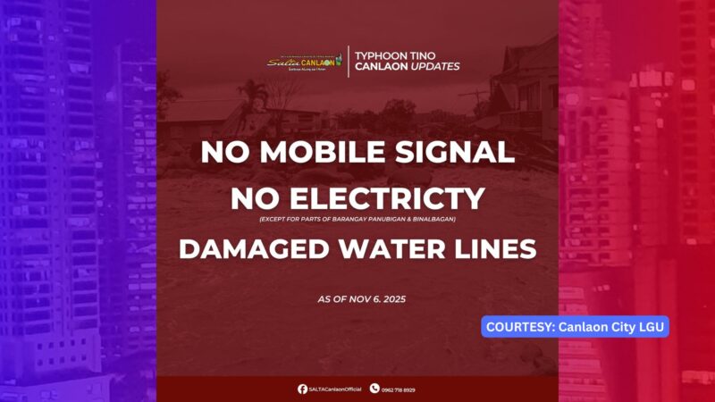 Canlaon City wala pa ring suplay ng kuryente at tubig; network signal bagsak pa rin