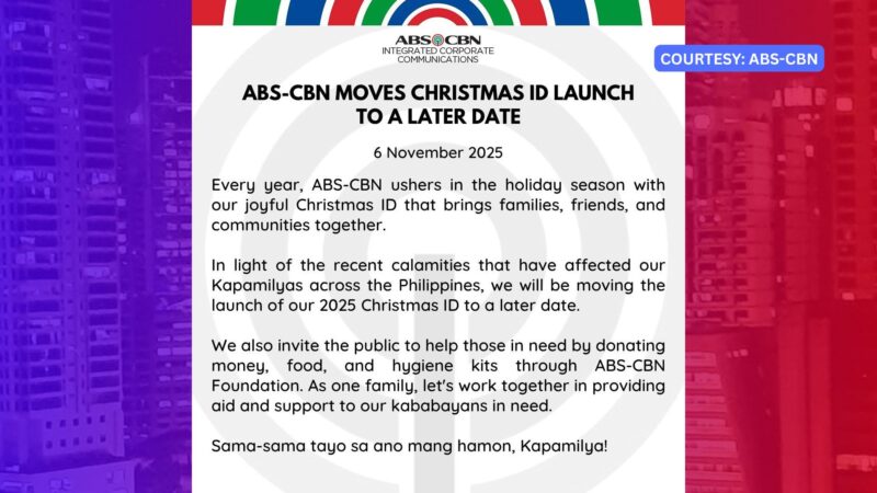 ABS-CBN ipinagpaliban ang launching ng 2025 Christmas ID