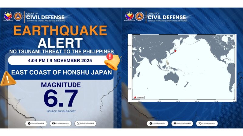 6.7 magnitude na lindol tumama sa Honshu, Japan
