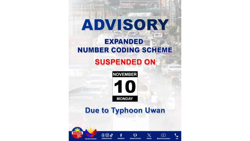 Pag-iral ng umber coding suspendido bukas, Nov. 10