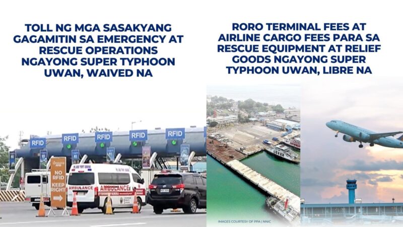RoRo at cargo fees, toll fee libre na para sa emergency responders at sasakyang maghahatid ng relief