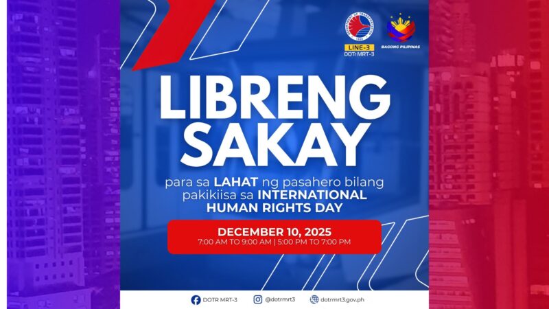 MRT-3 may libreng sakay sa Dec 10