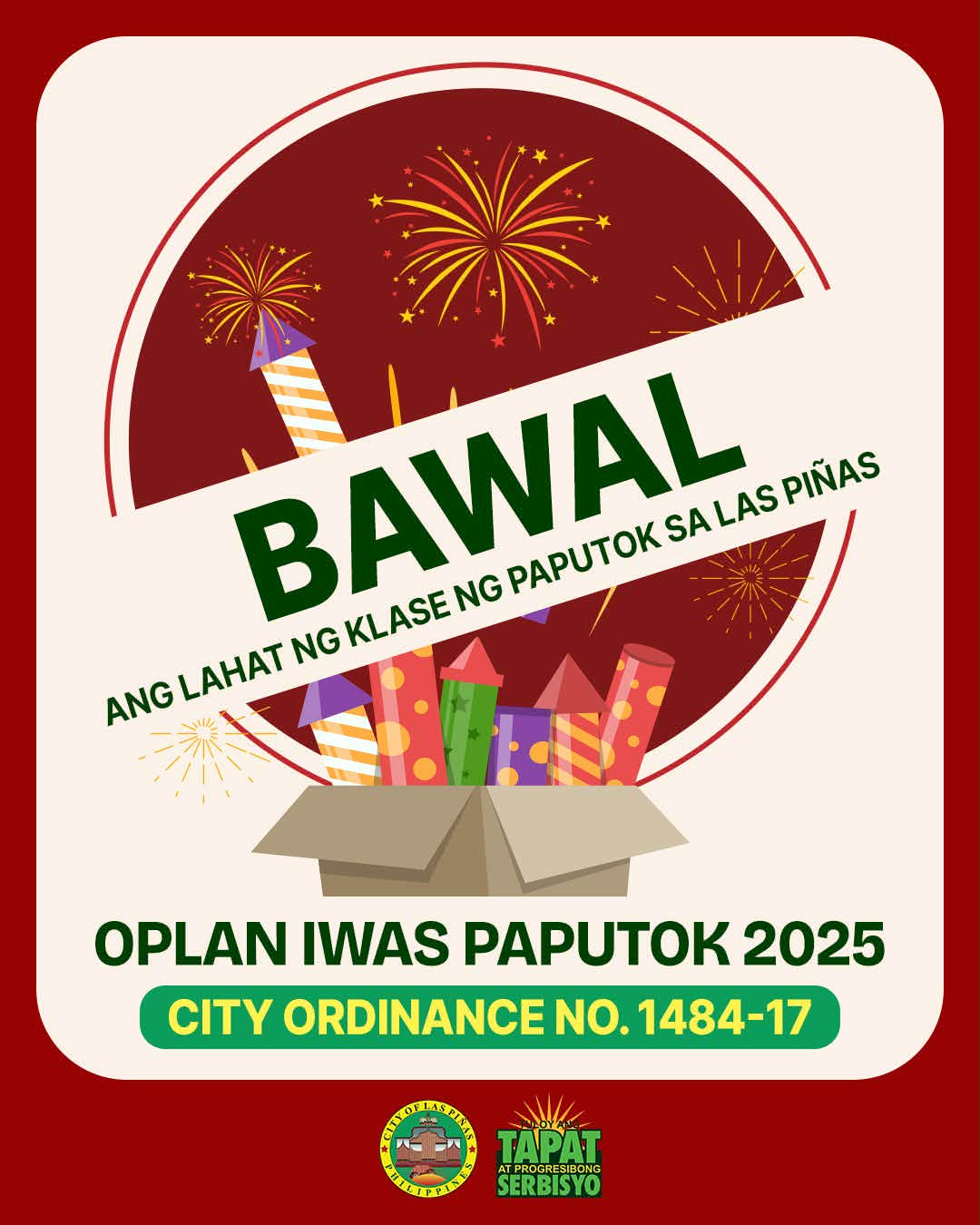 Lahat ng klase ng paputok, bawal sa Las Piñas City