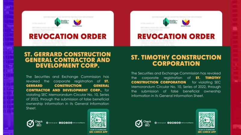 Kumpanya ng mga Discaya tinanggalan ng registration ng SEC