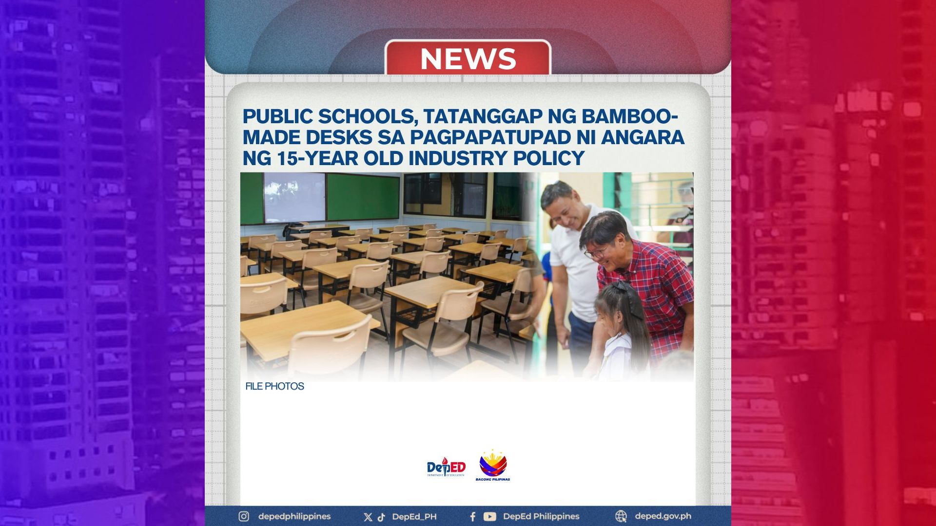 Mesa, upuan na gawa sa kawayan ipamamahagi sa public schools