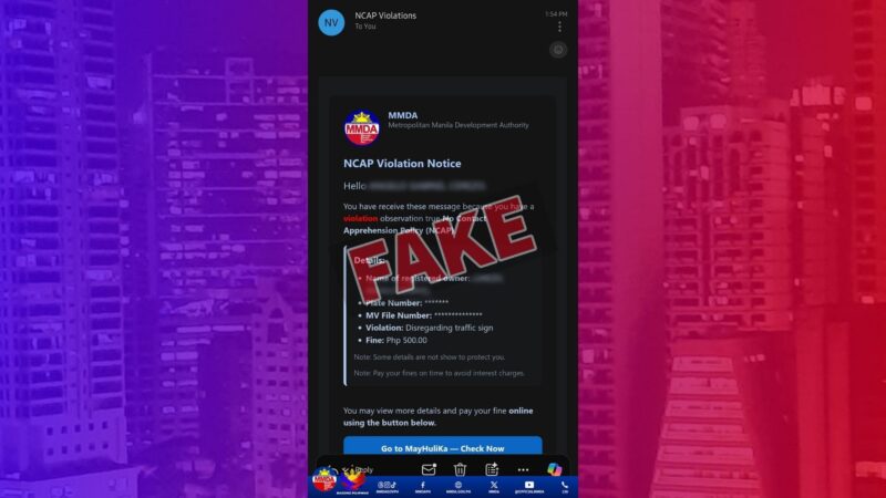 MMDA nagbabala sa pekeng NCAP traffic violation