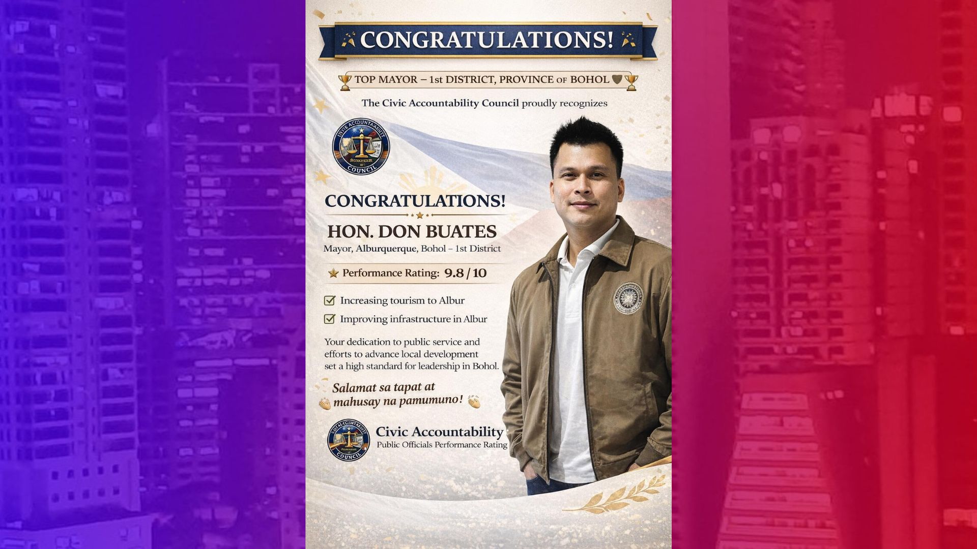 Natanggap na Top Mayor Award isinauli ng isang alkalde sa Bohol