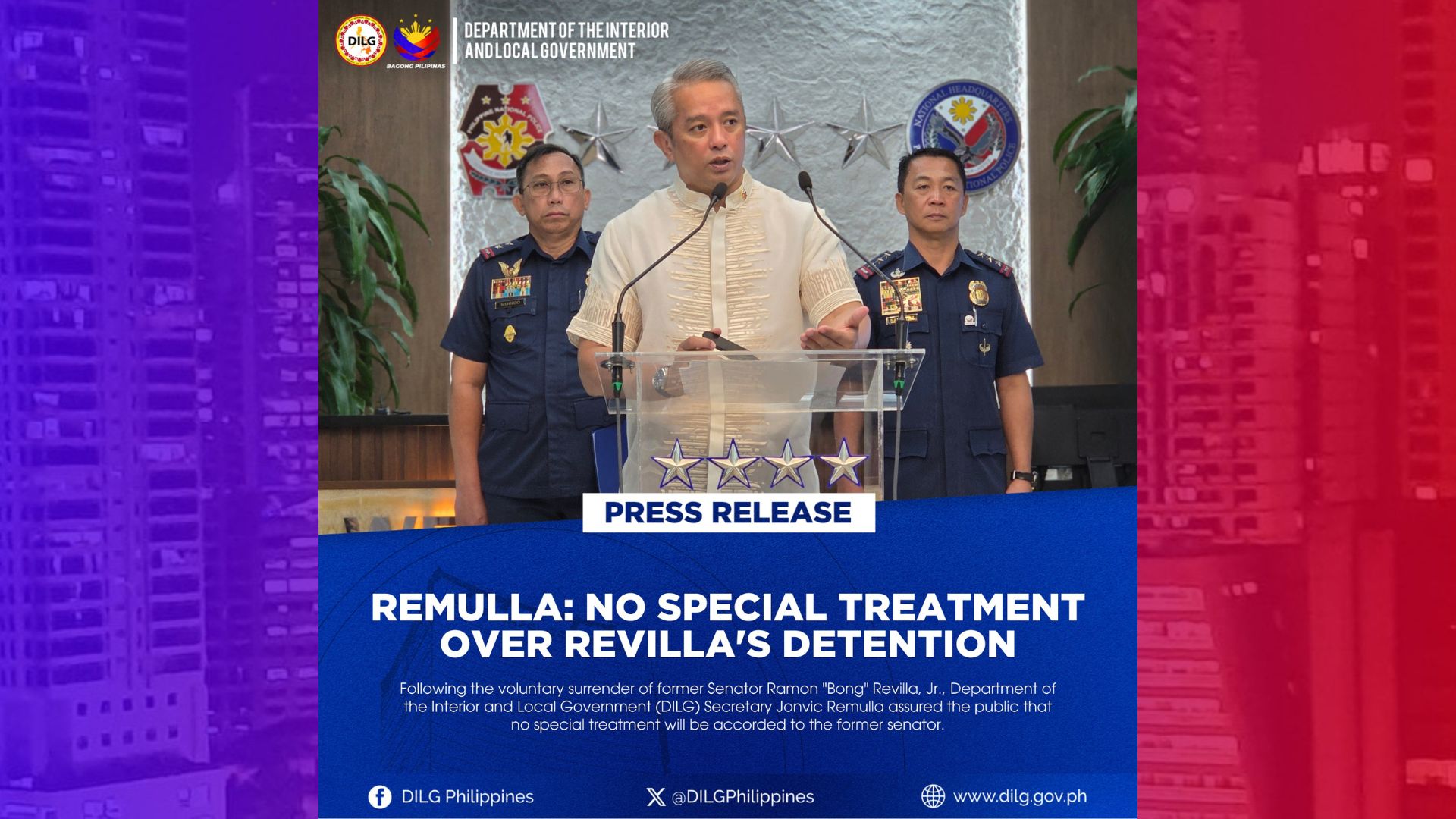 Bong Revilla hindi bibigyan ng special treatment sa selda