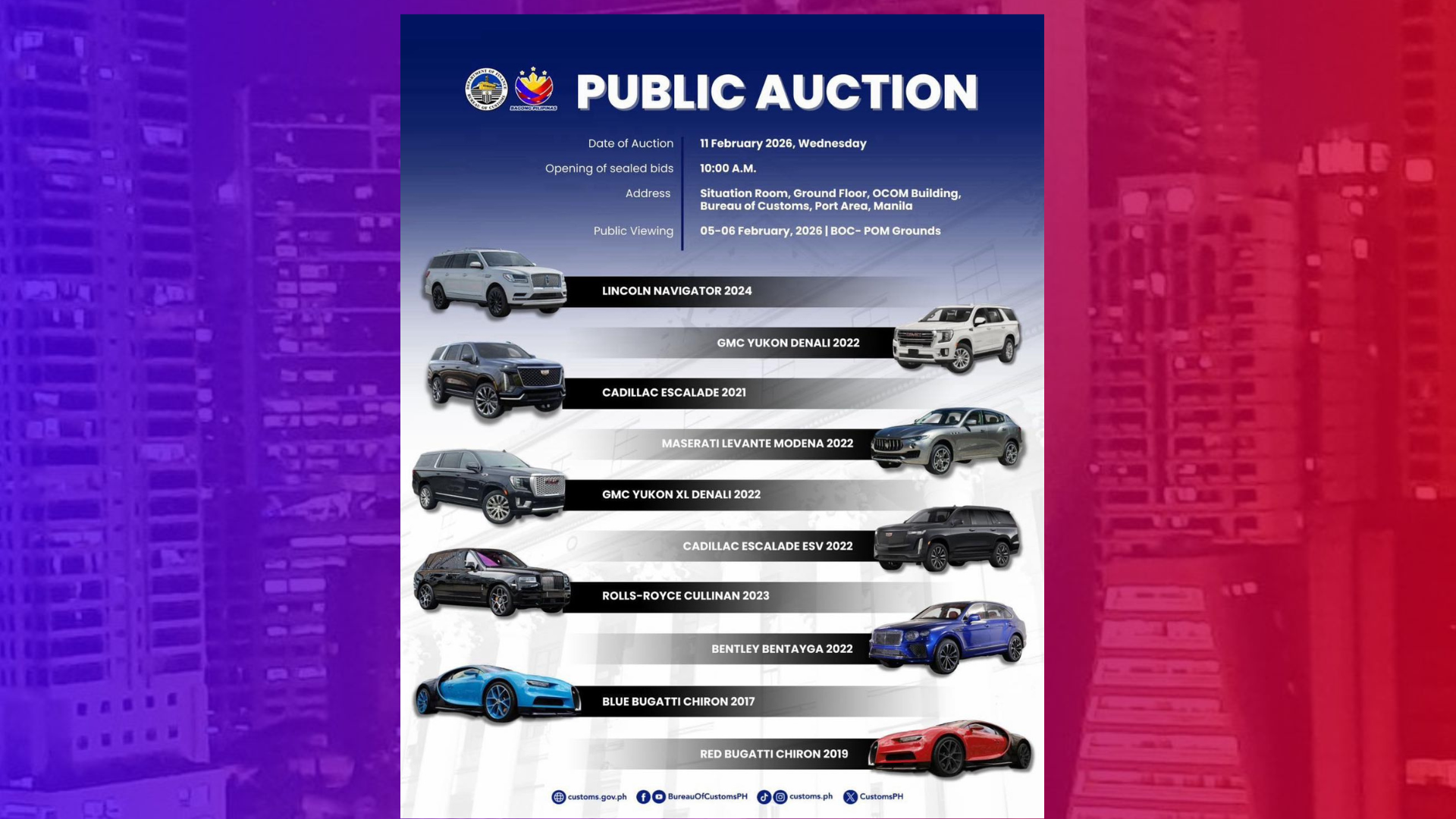 Auction sa 8 pang luxury vehicles ng mga Discaya itinakda muli ng BOC
