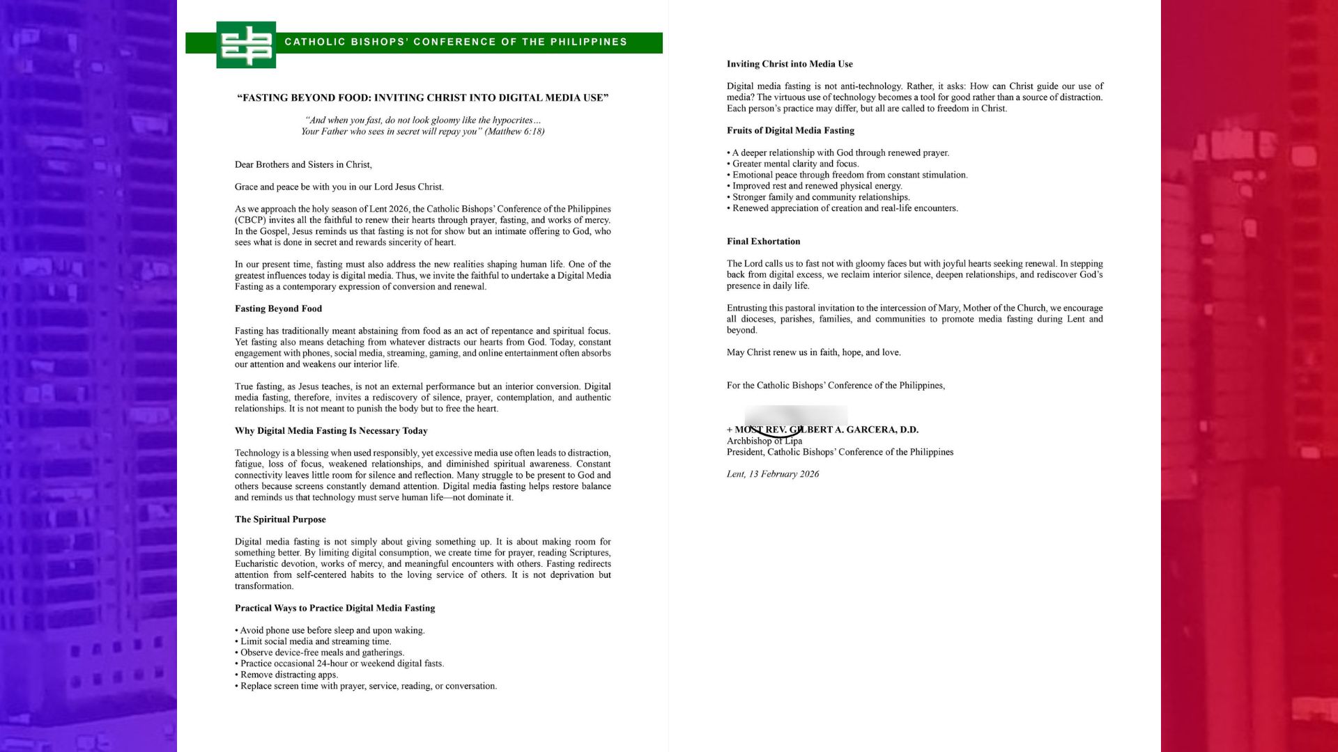 CBCP hinikayat ang publiko na mag-digital media fasting