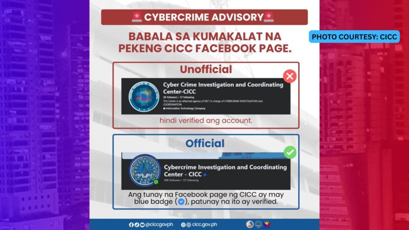 CICC nagbabala sa publiko sa pekeng FB Page