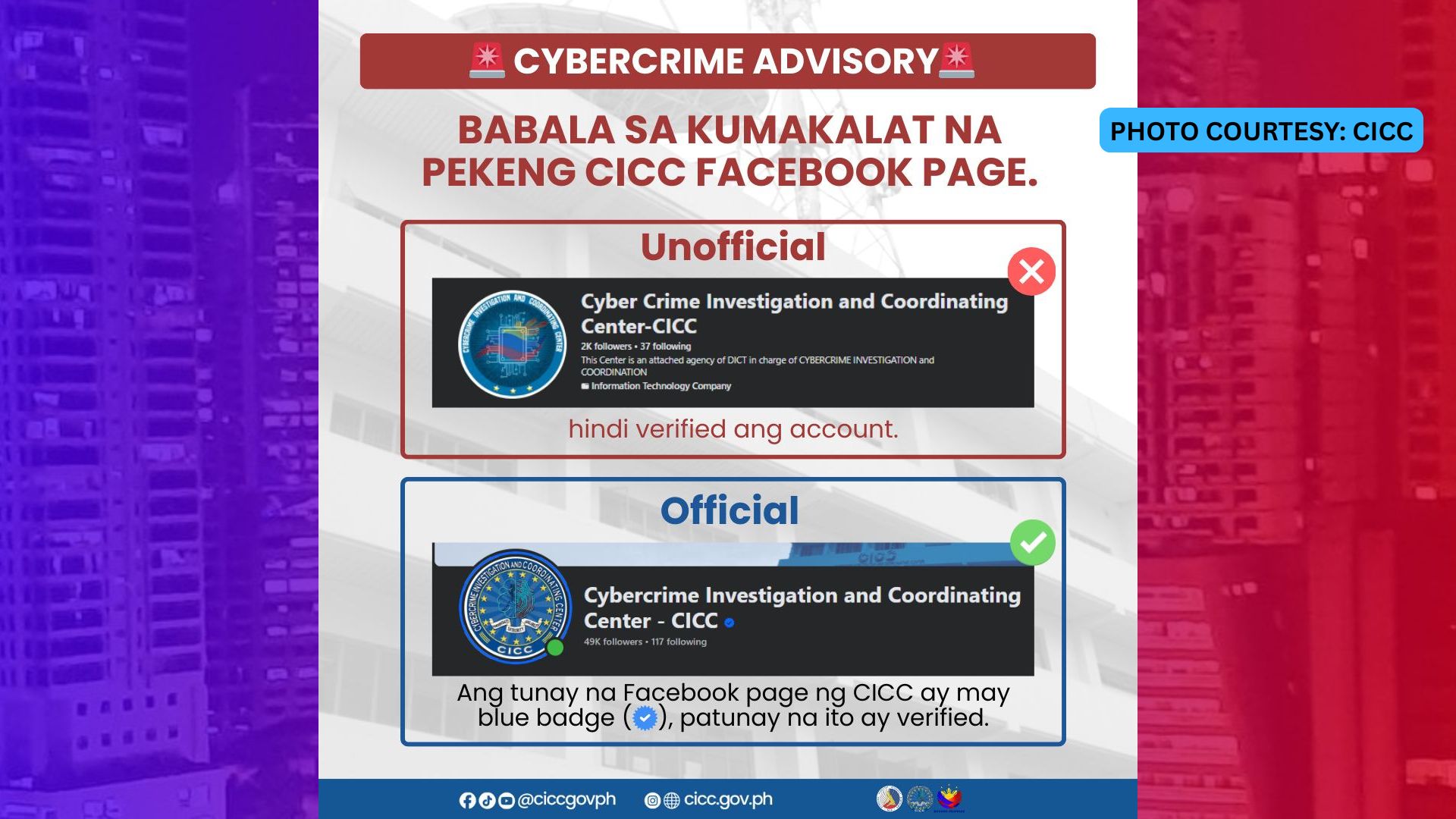 CICC nagbabala sa publiko sa pekeng FB Page