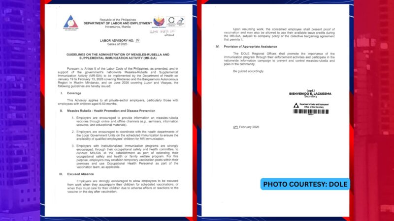 Mga employer hinikayat ng DOLE na payagang mag-absent ang mga empleyado kung papabakunahan ang anak