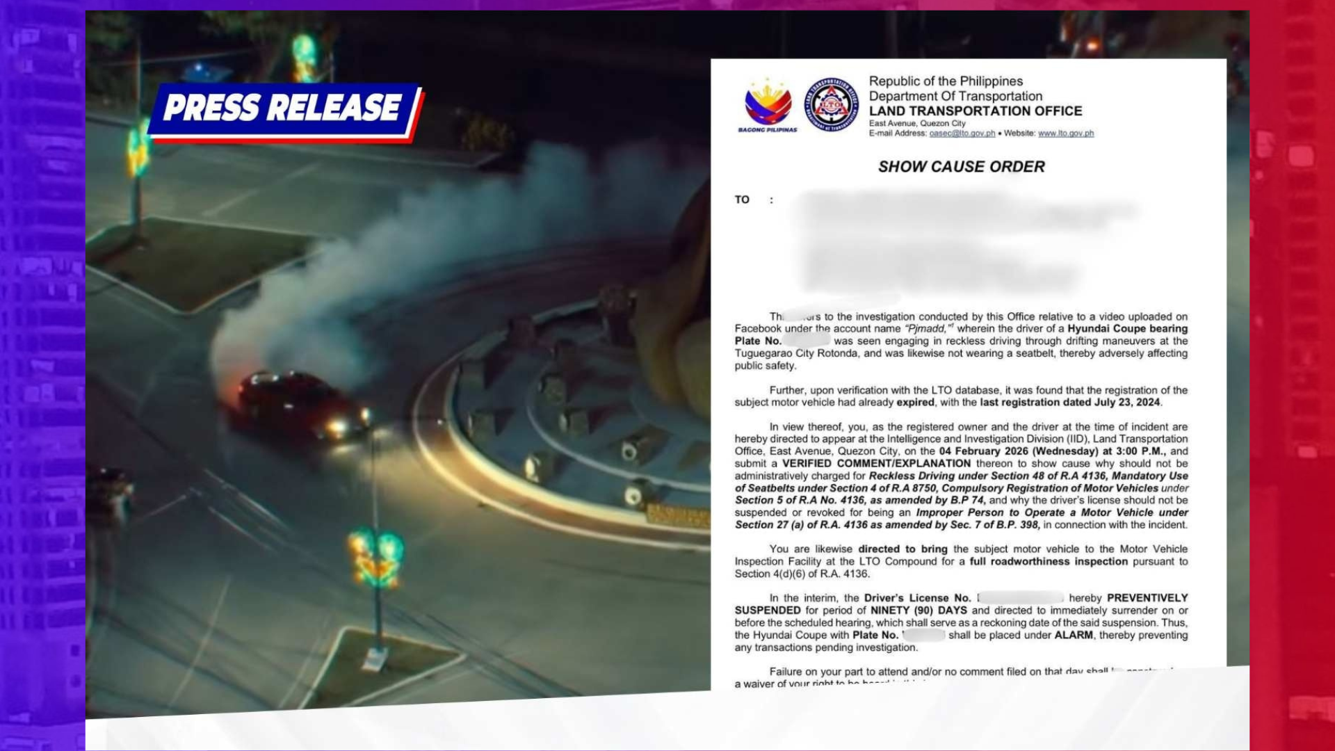 Viral drift video sa Tuguegarao City na inisyuhan ng show cause ng LTO, AI lang pala