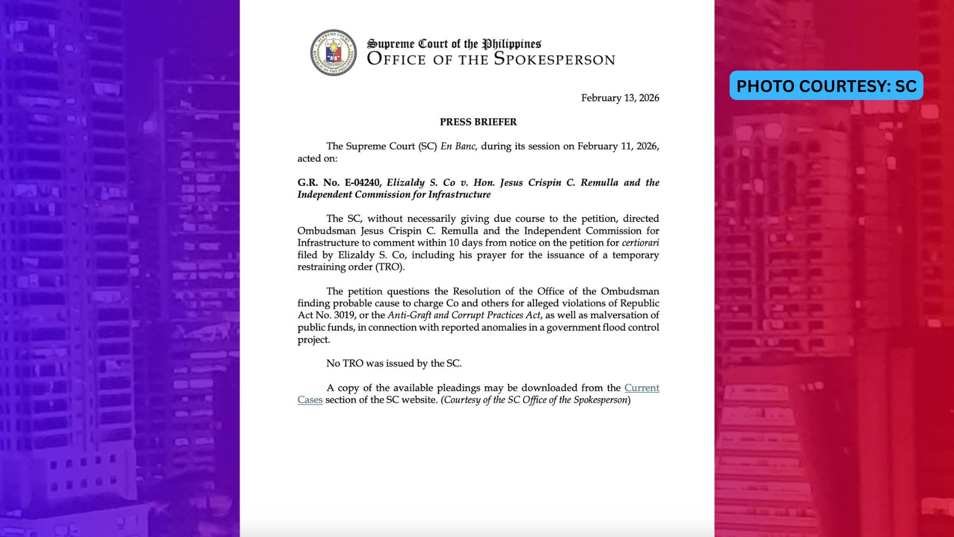 Ombudsman, ICI pinagkokomento ng SC sa petisyon na inihain ni Zaldy Co