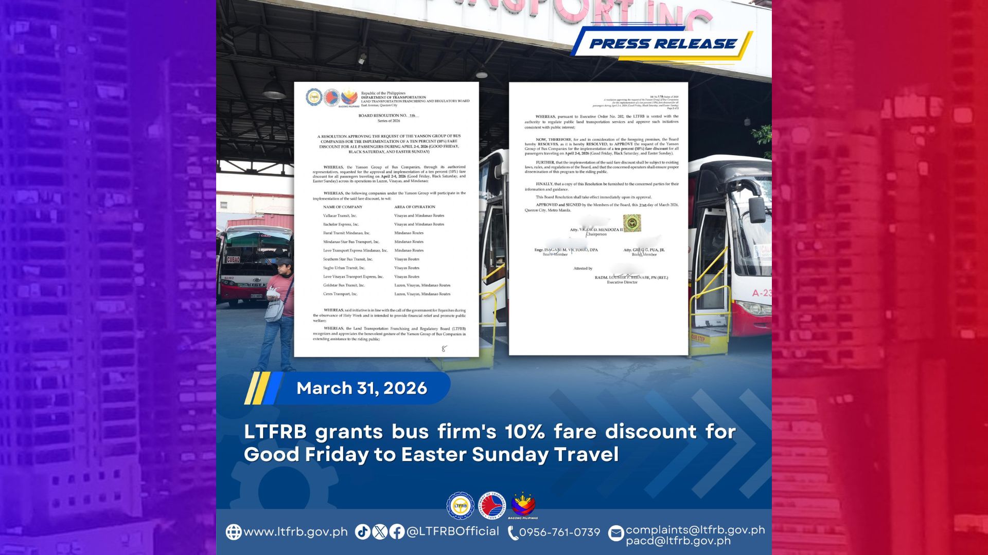 Bus companies may 10 percent discount sa pasahe ngayong Holy Week