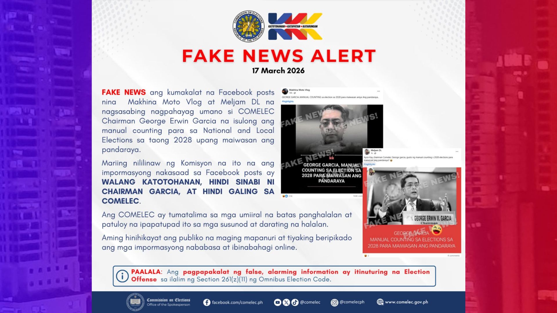 Manual Counting para sa 2028 elections peke ayon sa Comelec