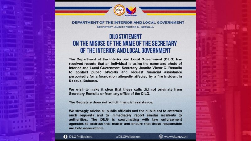 Pangalan ni DILG Sec. Jonvic Remulla ginagamit sa paghingi ng tulong-pinansyal