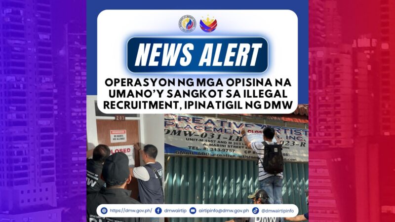 2 kumpanyang sangkot sa illegal recruitment ipinasara ng DMW
