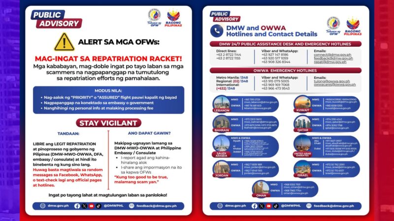 OFW repatriation ginagamit sa scam