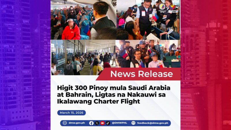 Higit 300 Pinoy mula Saudi Arabia at Bahrain nakauwi na sa bansa