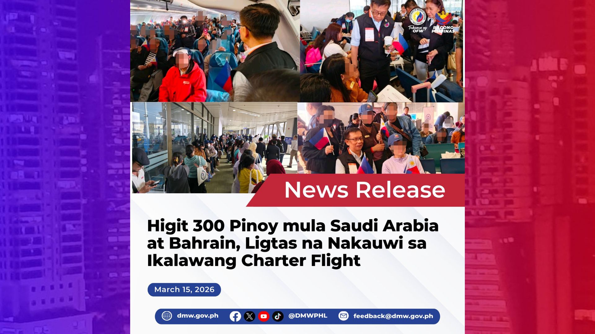 Higit 300 Pinoy mula Saudi Arabia at Bahrain nakauwi na sa bansa