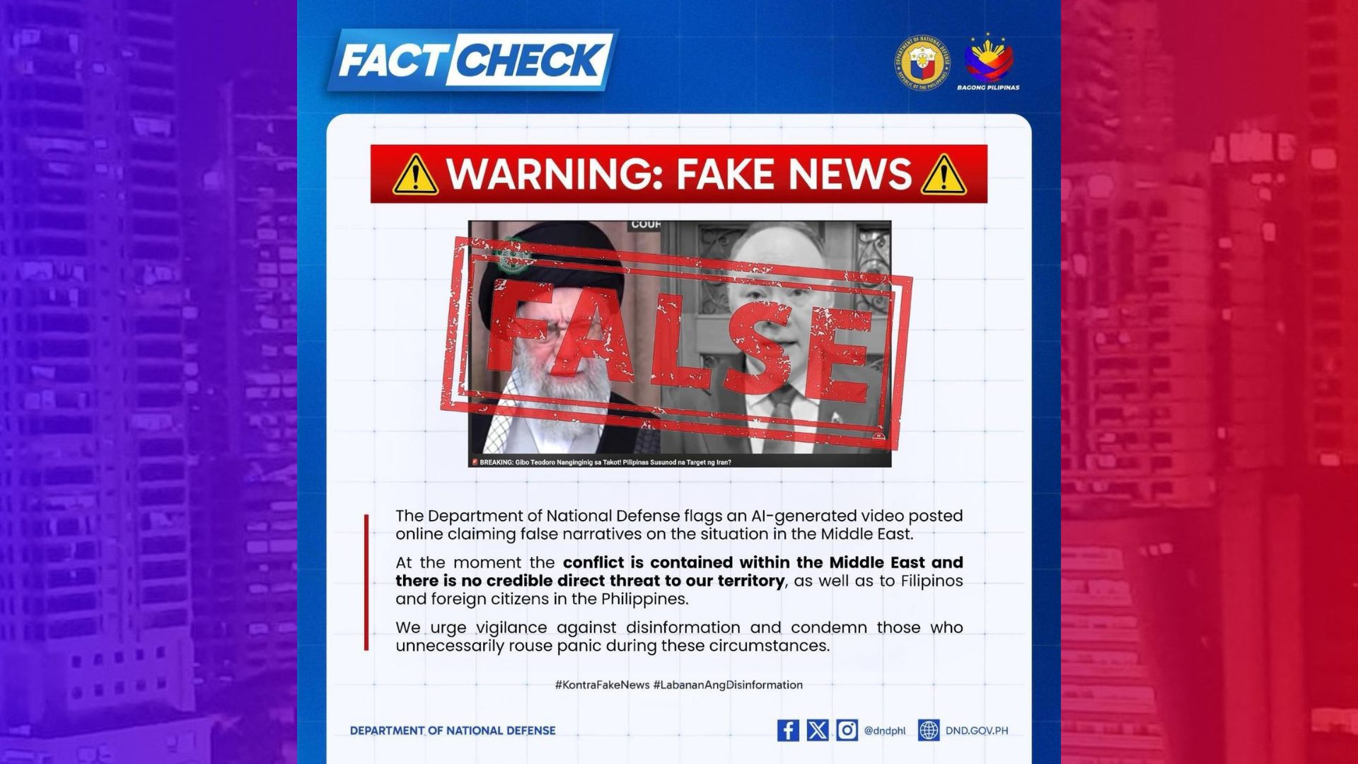 DND nagbabala sa kumakalat na fake news na Pinas ang sunod na target ng Iran