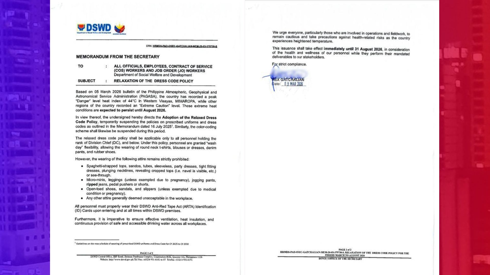 DSWD hindi maghihigpit sa dress code dahil sa mainit na panahon