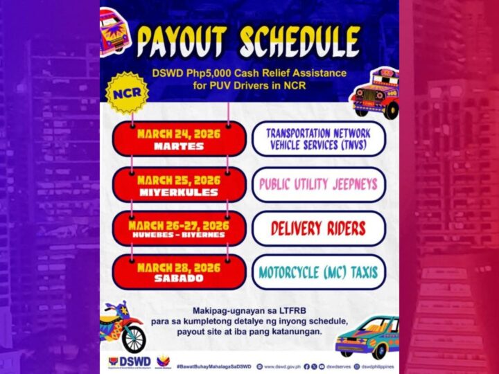 Payout schedule para sa cash assistance ng iba pang tsuper inilabas ng DSWD