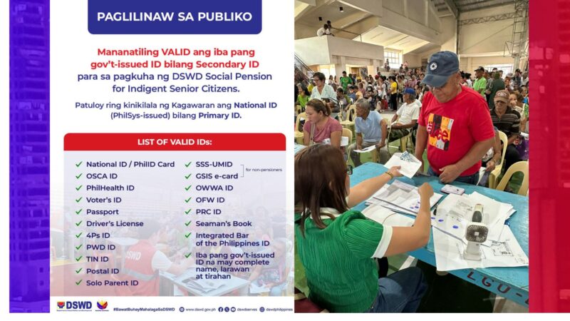 Ibang government issued ID pwede pang gamitin sa pag-claim ng social pension sa DSWD