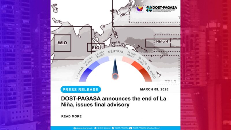 Pag-iral ng La Niña natapos na – PAGASA