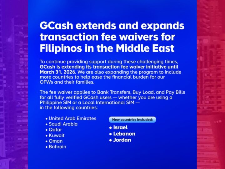 Pag-waive sa transaction fee ng GCash ipatutupad sa tatlo pang bansa sa Middle East