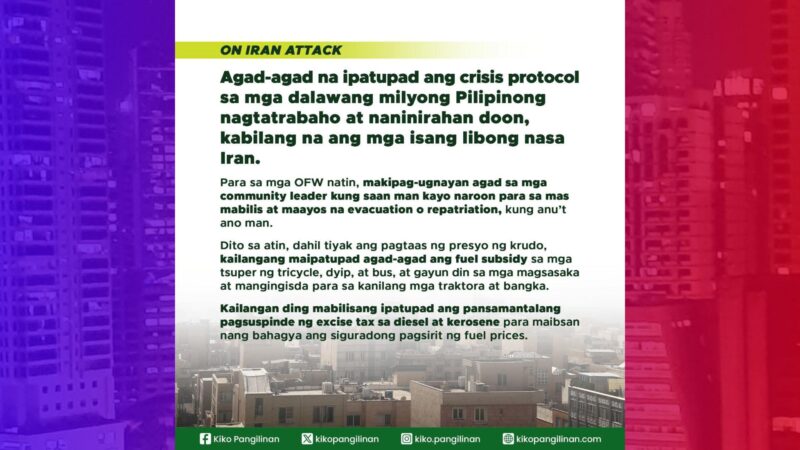 Sen. Pangilinan nanawagan ng Fuel Subsidy
