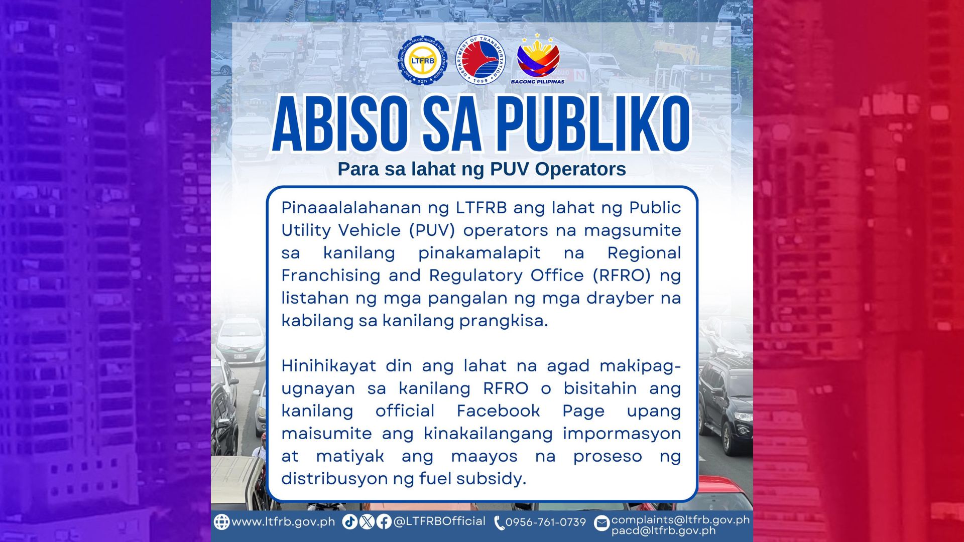Listahan ng pangalan ng mga tsuper ng PUVs ipinasusumite na sa LTFRB