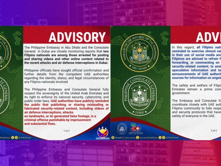 Embahada ng Pinas inaalam na ang sitwasyon ng mga Pinoy na inaresto sa Dubai